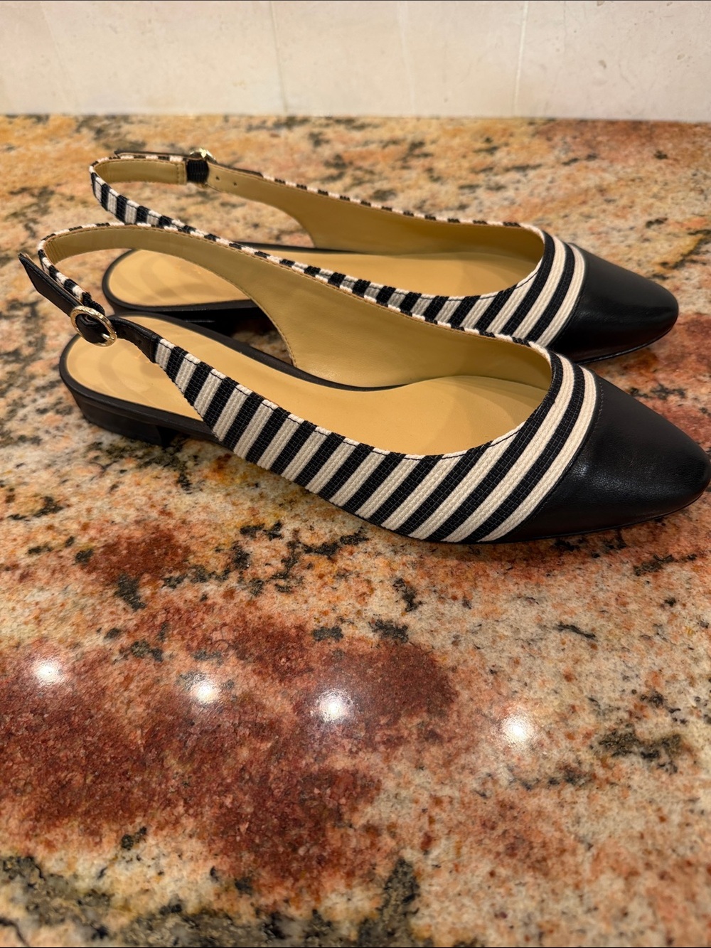 Navy & White Striped Slingback Flats